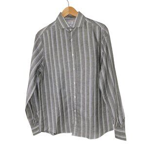 Brunello Cucinelli Men’s Linen Button-Down Shirt Gray White Stripe – Medium